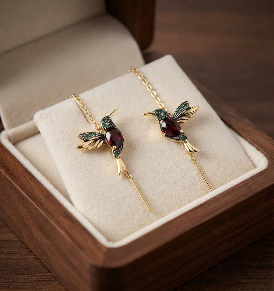 Enamel and Zirconia Hummingbird Earrings
