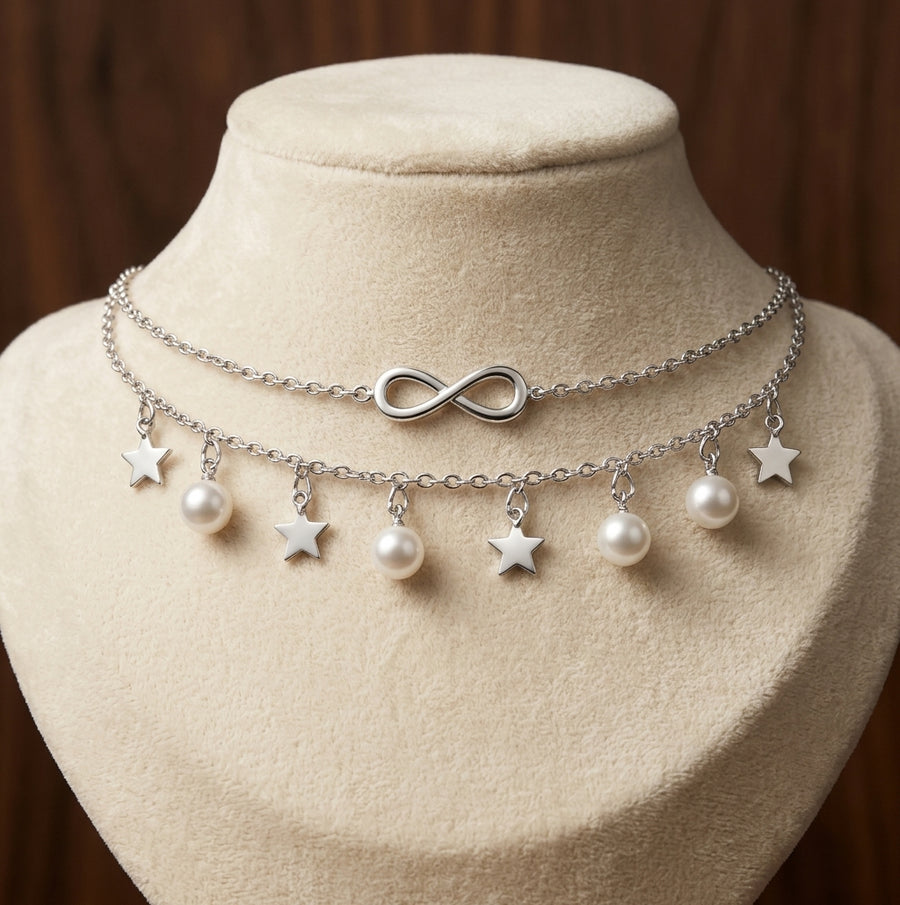 Infinity Anklet with Pearls and Stars