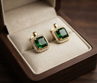 Green Gold Square Zirconia Earrings