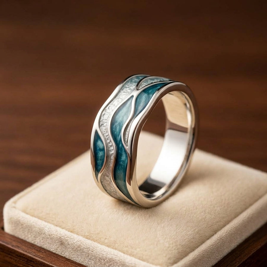 Turquoise Silvered Waves Ring