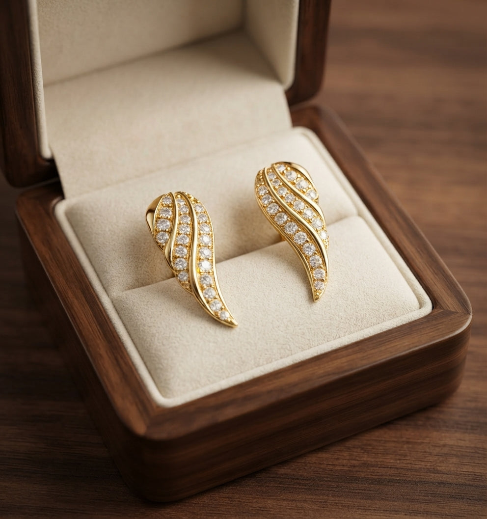 Modern Leaf Pave Earrings