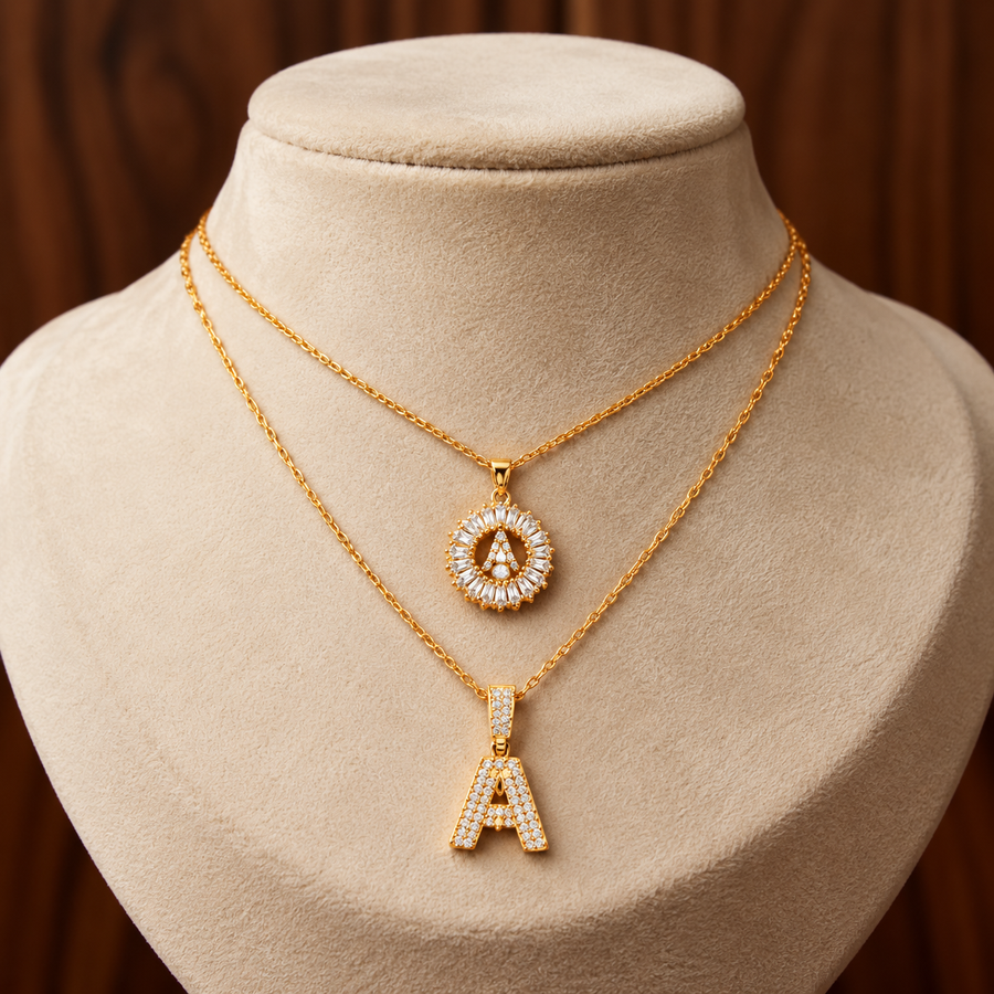 Pavé Initial Necklace Set